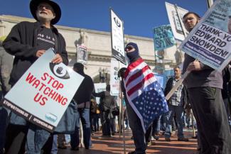 Opponents of the US administration’s surveillance programme in Washington.