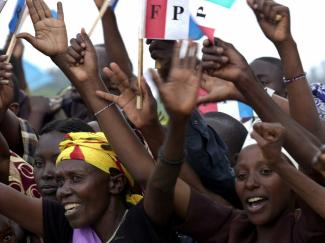 Rwanda has one of the world’s most gender-sensitive constitutions: female supporters of the Rwandan Patriotic Front party in the run-up to the 2003 election.