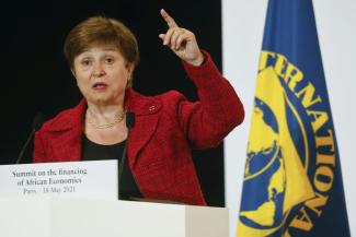 Kristalina Georgieva, the IMF’s managing director, at an Africa summit in Paris in May 2021.