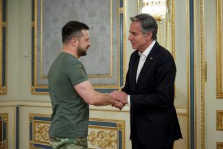 US Secretary of State Antony Blinken visiting Ukrainian President Volodymyr Zelenskiy in Kiev in September.