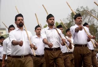 Hindu supremacists marching in Assam in early 2022.