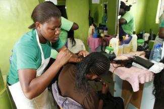 Vocational training: hairdressing school run by a Kenyan NGO.