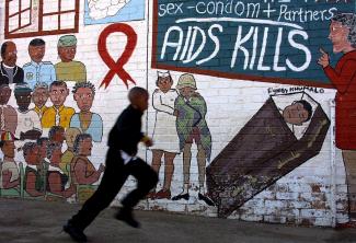 Mural in Soweto in 2002: HIV/AIDS was an increasingly devastating disease in southern Africa at the turn of the Millennium.