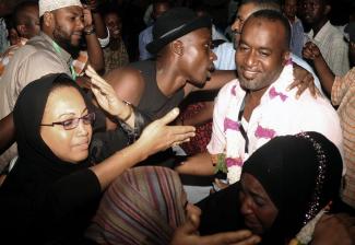 Supporters celebrate the election result that made Hassan Ali Joho (in white shirt) the first governor of Mombasa County in March 2013.