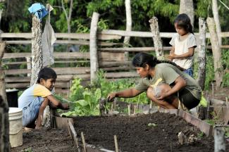 “In the Chiquitanía region, smallholder farmers, major landlords and indigenous people disagree about who should have access to land”: A farmer’s family sowing vegetable seeds.