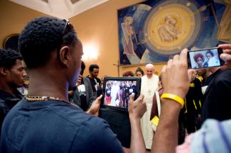 Relatives of refugees who died near Lampedusa visiting Pope Francis in Rome.