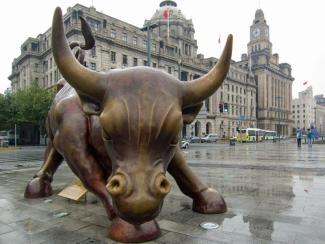 China’s clout in the IMF is growing. A bull representing financial power in Shanghai.