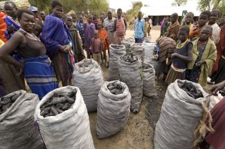 Marketing charcoal in rural Uganda.