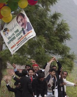 Lawyers' celebrating Iftikhar Chaudhry's reinstatement as chief justice in March 2009.