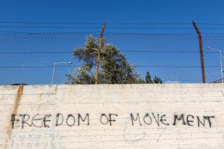 The Moira refugee camp at the Greek coast.