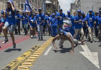 Anhänger der oppositionellen Democratic Alliance auf einer Demonstration für mehr Jobs im Jahr 2016 in Johannesburg.