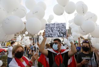 Gedenkveranstaltung am 4. November, einen Monat nach der Explosion im Hafen von Beirut, in deren Folge die Regierung zurücktreten musste.