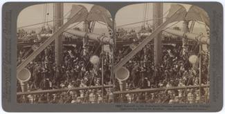 Deutsche Auswanderer auf einem Schiff nach New York im späten 19. Jahrhundert.