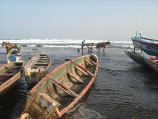 dem Artisanal fishing boats in Dakar, Seneal.
