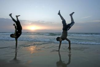 Exercising on the beach in Gaza.