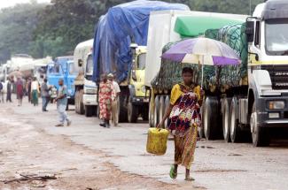 Trucks waiting at Zambia’s border.