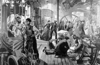 Europa war Vorreiter bei sozialen Sicherungssystemen: Holzschnitt-Darstellung eines Arbeitsunfalls von 1889.