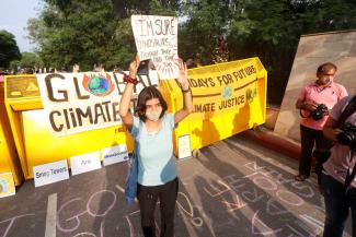 New Delhi, September 2021: Participant in global climate strike.