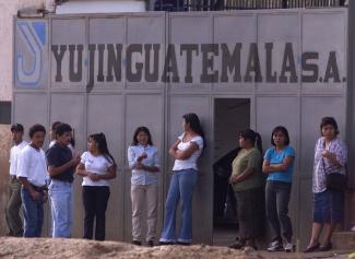 Maquila workers waiting for their shift to begin.