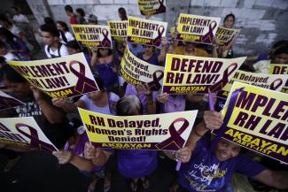 Activists protesting after the Supreme Court stayed the implementation of the Reproductive Health Act in March.