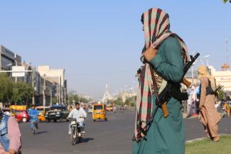 Nach der Eroberung von Herat patrouillierten im August 2021 Taliban in den Straßen der Stadt.