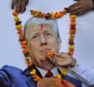 An Indian right-wing Hindu group celebrates the inauguration of US President Donald Trump.