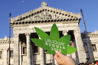 Celebrating the legalisation of marihauana in Montevideo in December 2013.