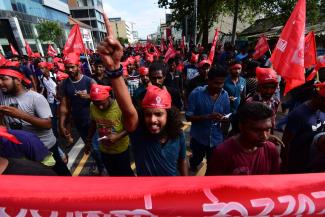 Students rallying for education rights in Colombo in late 2017.