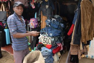 Secondhand clothes dealer in Nairobi, Kenya.