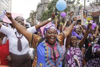 Women from Kenya, Uganda, Tanzania, Rwanda and Burundi demonstrated for women’s rights in Nairobi in 2015.