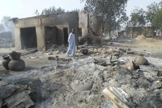 A village destroyed by Boko Haram near Maiduguri in Nigeria: The terrorist militia contributes to the destabilisation of the Lake Chad region.