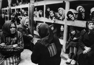 One lesson of Nazi atrocities is that a just social order must prevent cruelty: inside one of the women’s barracks in Auschwitz in 1945.