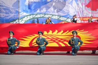 Kyrgyzstan is Central Asia’s only parliamentary democracy: soldiers taking part in independence-day celebrations in Bishkek, the capital, in 2018.