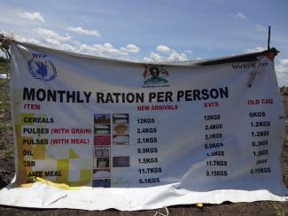 Monthly food rations for refugees in Palorinya Refugee Settlement, Uganda.