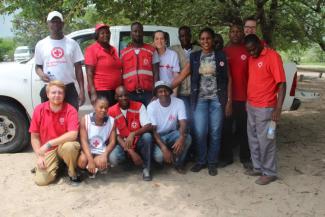 Red Cross activists in Namibia: Rosemary Nalisa is standing in the front row, Brian Patjens is the blond man in the first row.